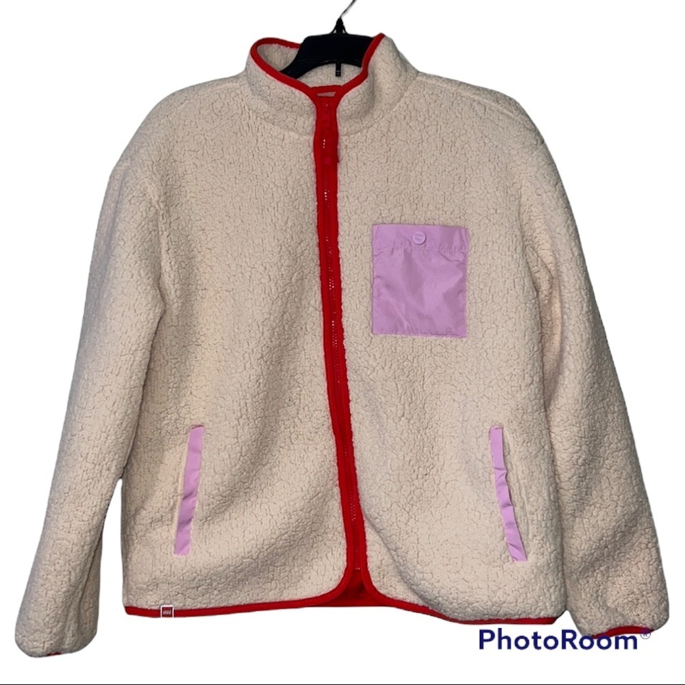 Lego Target small women’s Sherpa jacket pink red new polyester full zip front